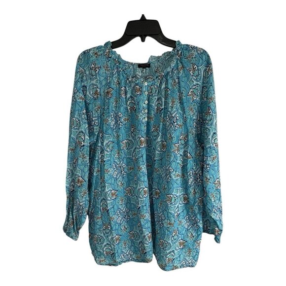 Talbots Womens Plus Size 3X Blouse Blue Floral Elastic Thin Work Casual Bobo - Picture 1 of 11